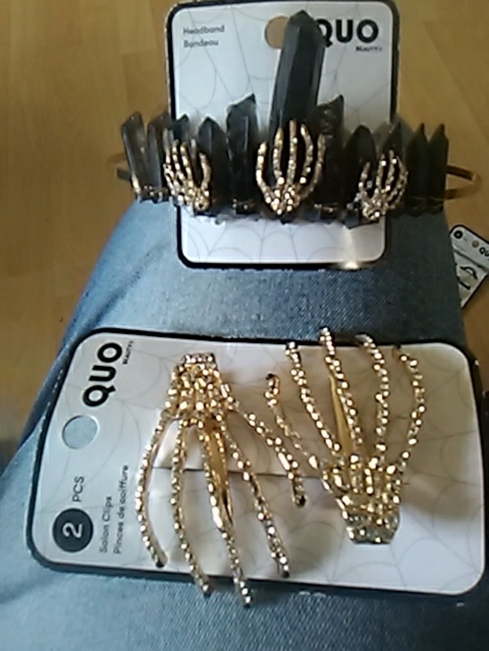 Black Crystal Headband with Gold Claw Accent Clips